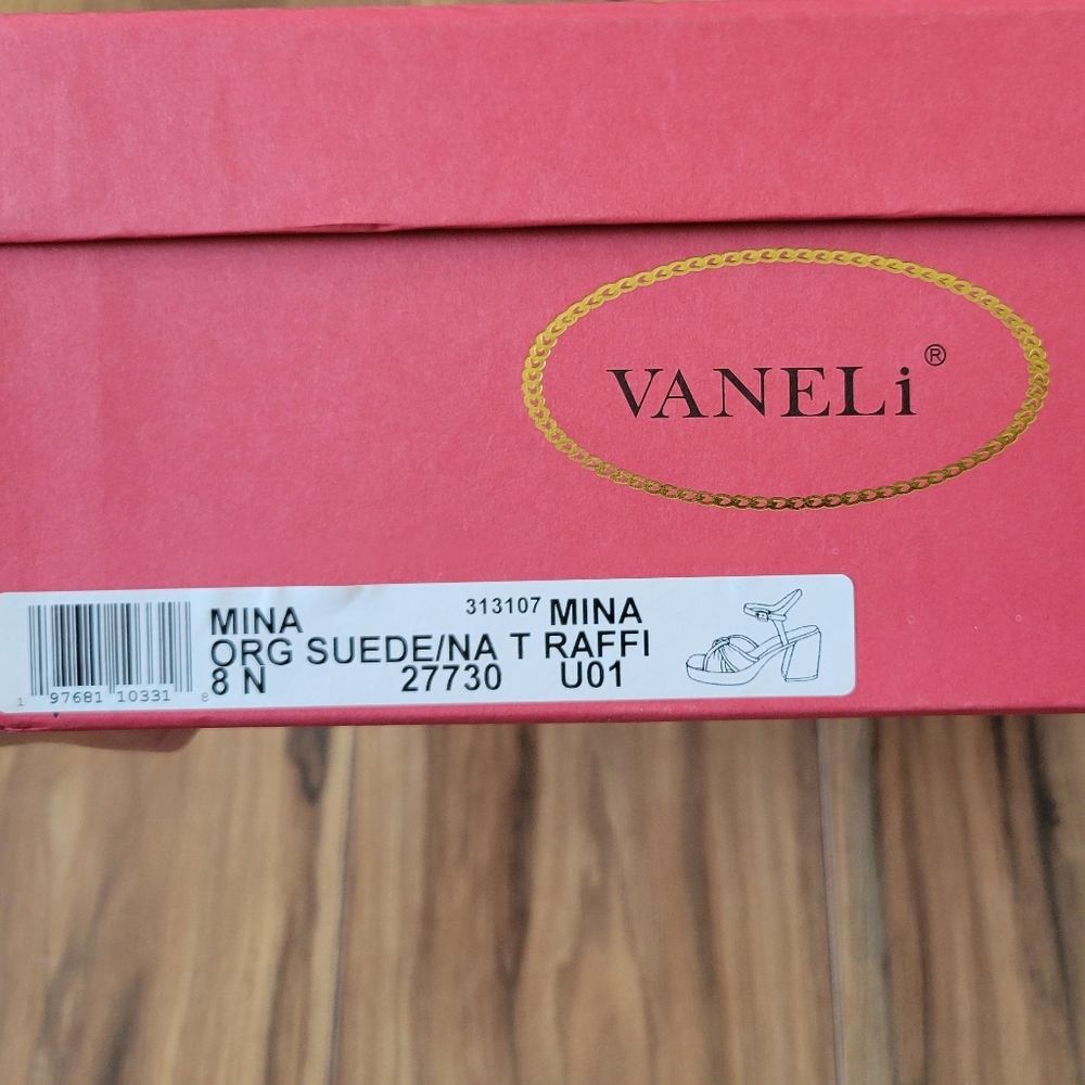 Vaneli Mina Orange Suede Raffia Square Toe Platform Sandal - Picture 4 of 8